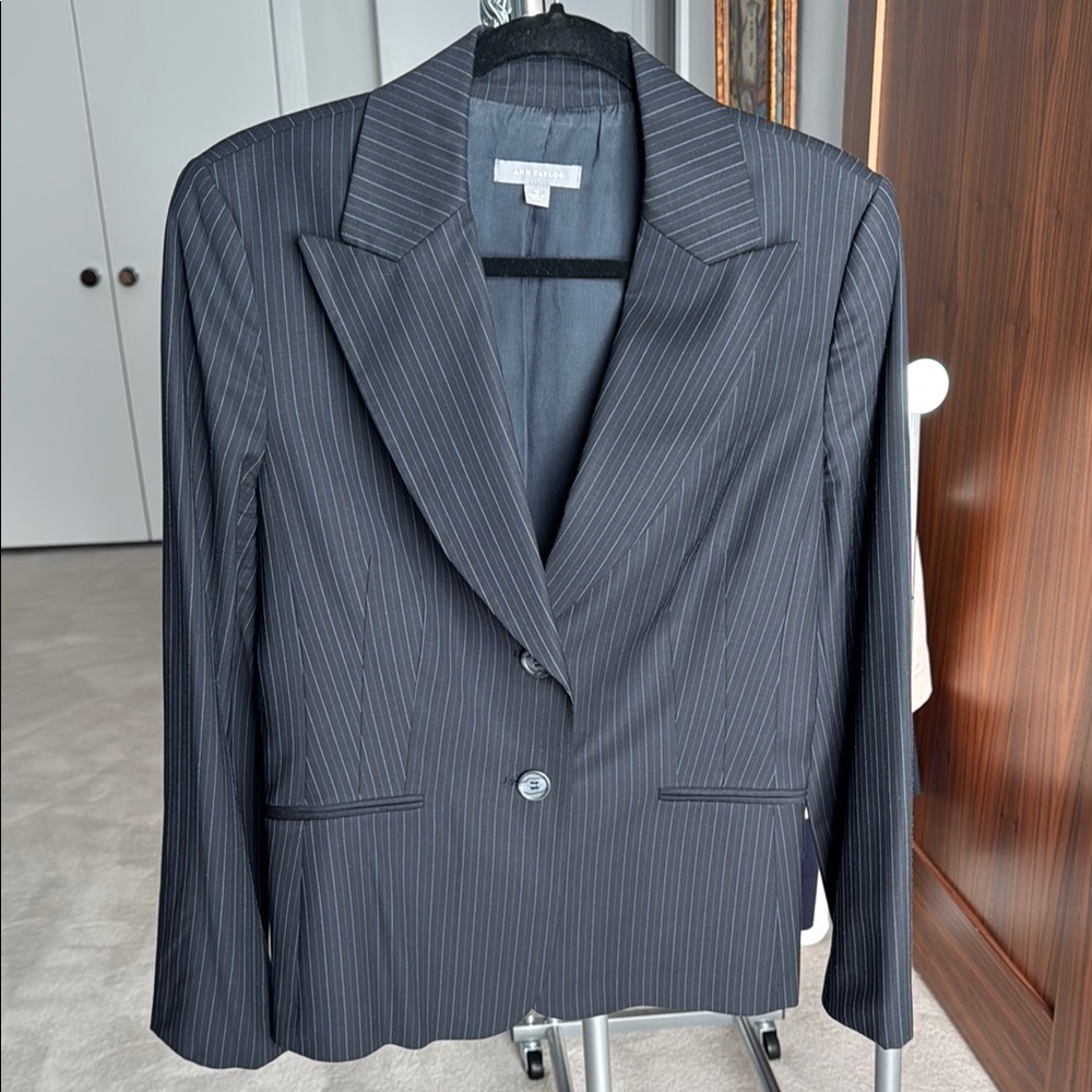 Ann Taylor Women's Dark Navy Pinstripe Two Button Blazer